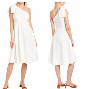 NWT Gal Meets Glam Womens 16 Yvonne One Shoulder Dress Ivory Flare Bow Wedding